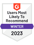 Winter 2023 Users Most Likely To Recommend _G2 Badge